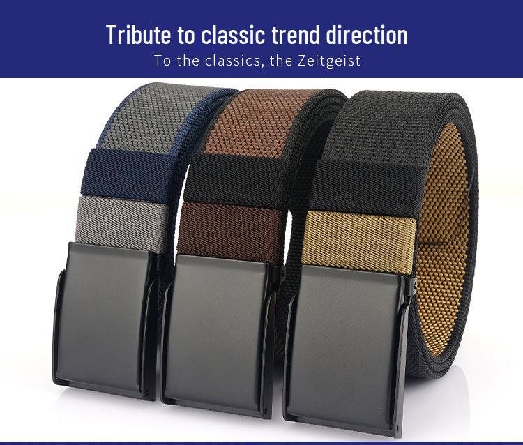 Unisex Double-Sided Nylon & Canvas Belt with Metal Buckle