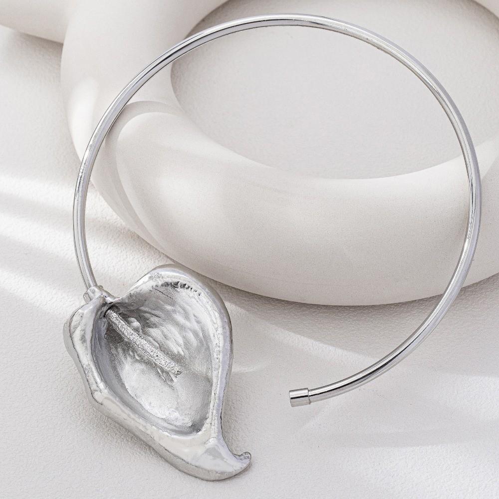 Exaggerated Open Choker Necklace 3D Floral Clavicle Chain Fashion Statement Choker  Women серебряный