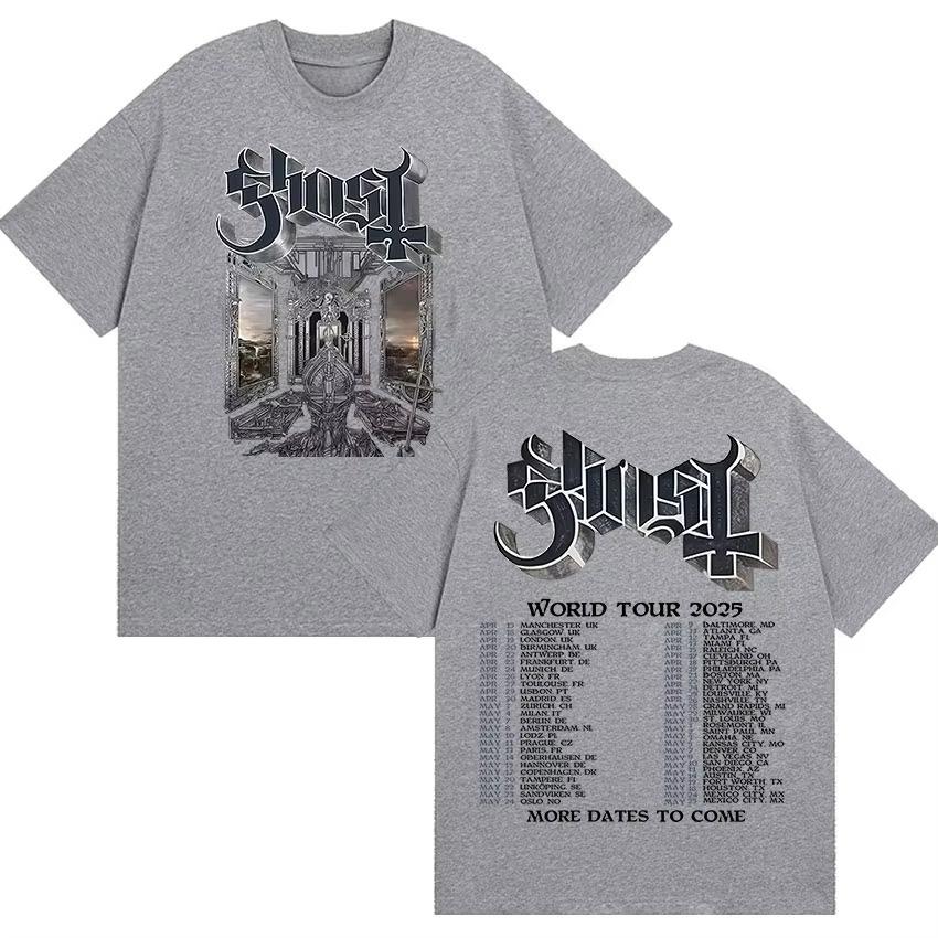 Band Ghost Skeletour World Tour 2025 Album Print T Shirt Men Hip Hop Oversized Hot Sale Tshirt Fashion High Quality Cotton Tees