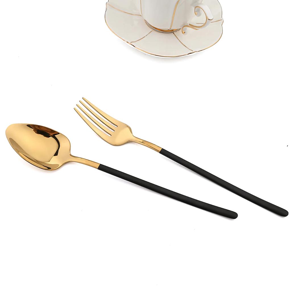 30Pcs Dinnerware Set Stainless Steel Black Tableware Knife Fork Spoon Teaspoon Cutlery Western Mirror Kitchen Silverware Set
