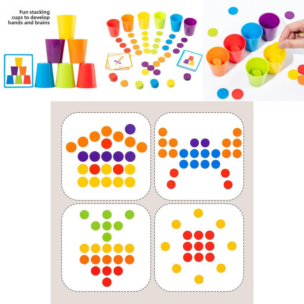 Wooden Color Sorting Stacking Cups Toy For Kids Educational Play And Focus Development