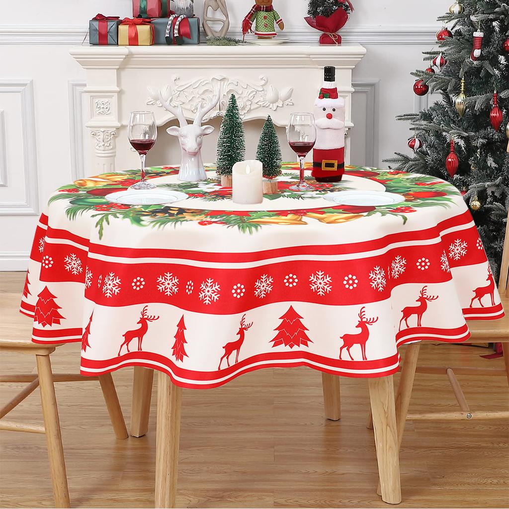 Christmas Polyester Round Tablecloth Merry Christmas Decor For Home 2025 Navidad Natal Cristmas Xmas Gift Happy NewYear 2025