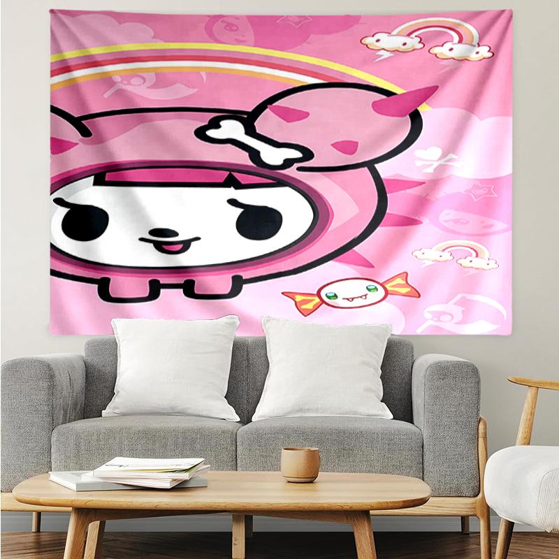 Tokidoki Print Tapestry, Backdrop, Easy Setup, Ideal for Bedroom, Office & Living Room, with Aesthetic Wall Hanging Decor.