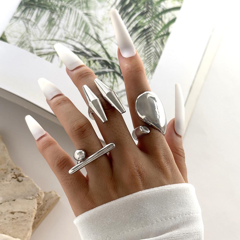 2026 New Trendy Geometric Gold Silver Colour Set Rings for Women Adjustable Finger Ring Party Wedding Jewelry Accessories