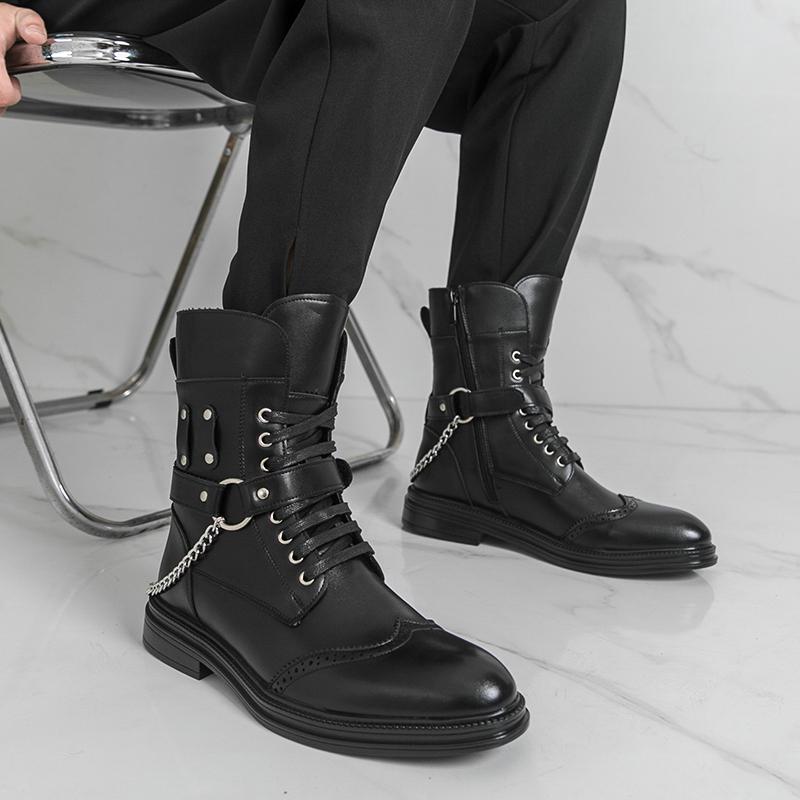 Men High top with Punk Metal Chain Trendy and Easy To Match for Adult Men Suitable for Daily Wear Fashionable Design