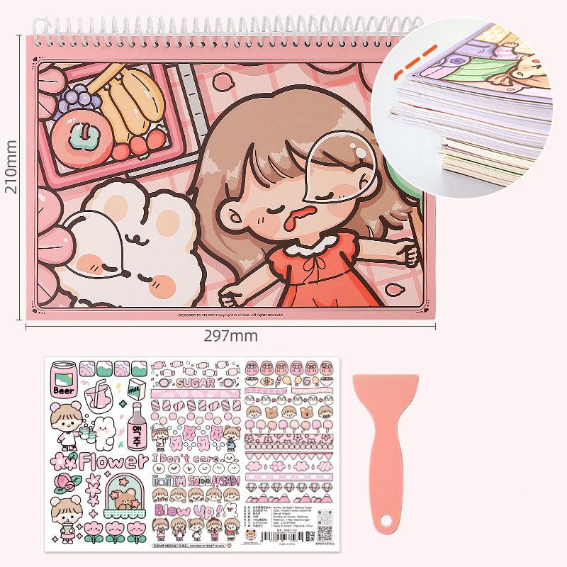 

Cute A5 Release Paper Sticker Collect Book with Sticker Scraper Наклейка Collecting Albums Stick Guider for for Collecting A4 рожевий