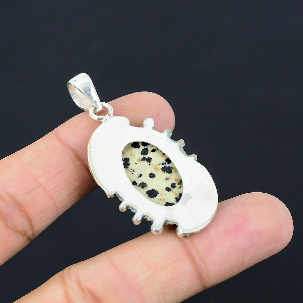 Womens Day Sale 925 Silver Dalmatian Jasper Gemstone Daughter Engagement Pendant