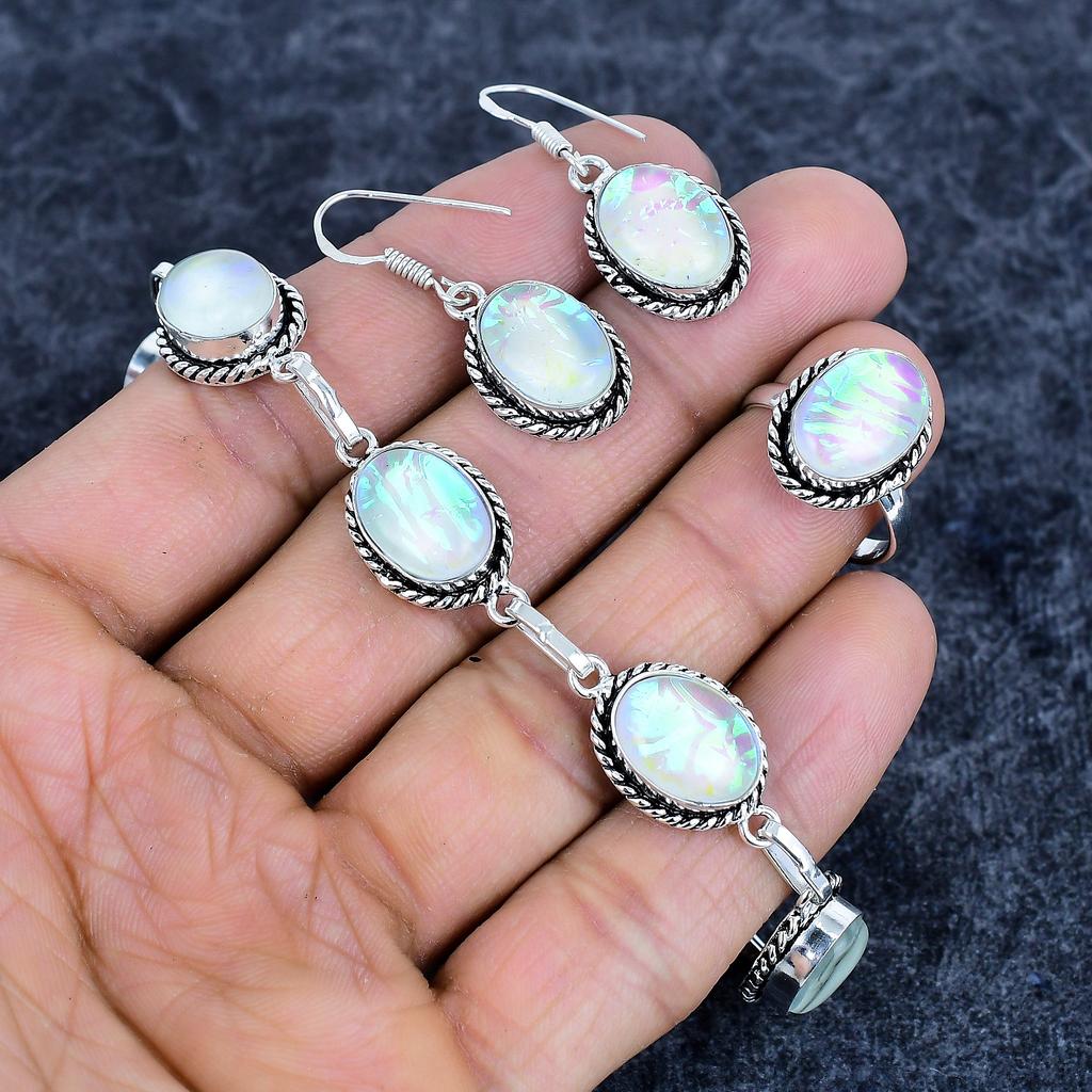 Blue Triplet Opal Gemstone Handmade 925 Sterling Silver Jewelry Set M-3194