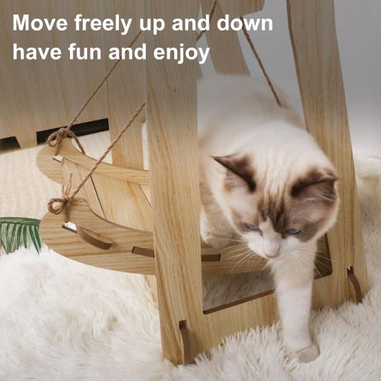 Cat Hammock Swing Wooden Elevated Pet Bed Cats Hanging Swing Resting Bed for Kittens Small Dogs Bunnies Encourages Pets Playtime