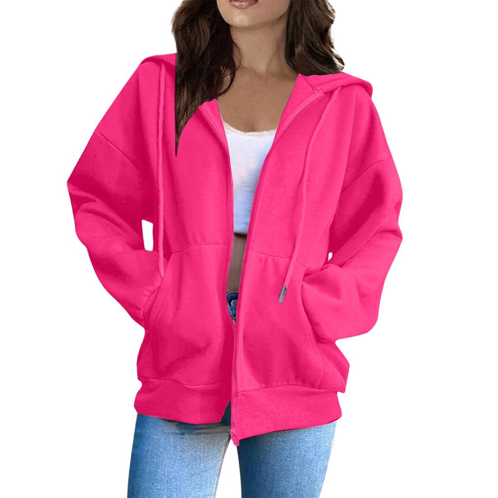 Women's Oversized Zip Up Hoodie Jacket with Pockets, Casual Long Sleeve Drawstring Hooded Sweatshirt for Fall Winter