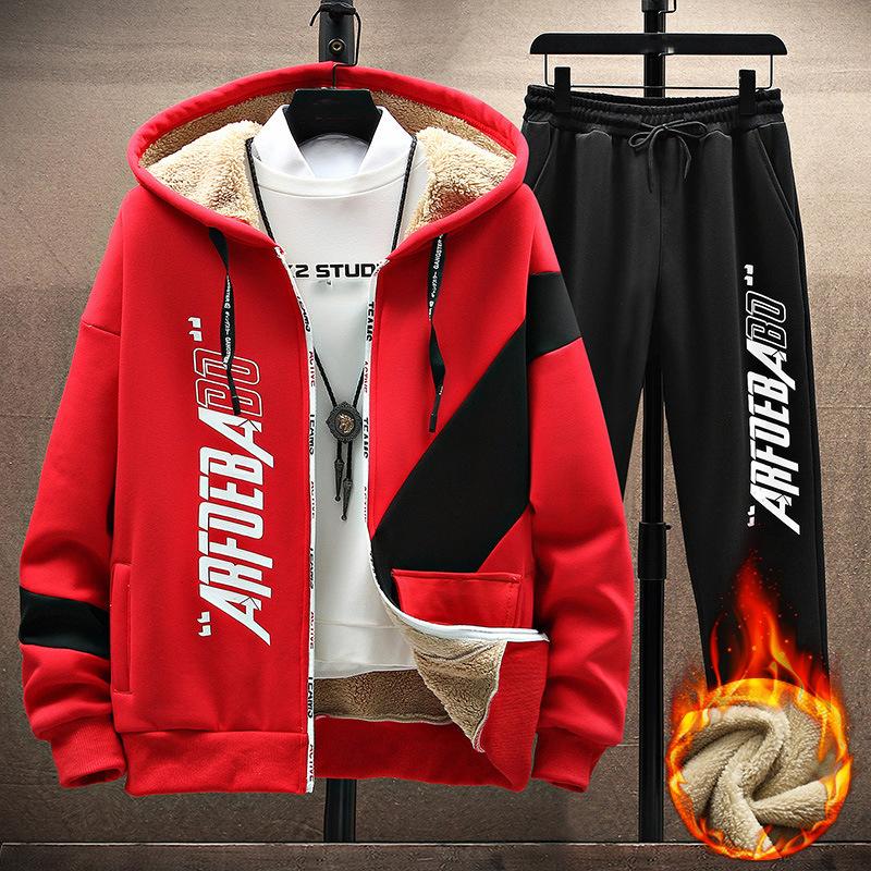 Autumn Winter Fashion Sports Printed Thick Warm Suit Men's Casual Relaxed Comfortable Set