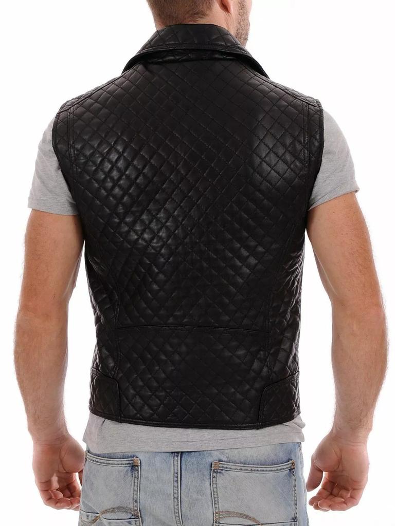 AL KHALID 100% Western Black Chaleco Chaqueta Abrigo Hombres Piel De Cordero Real Chaleco Botón