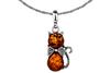 Long Silver Oxidized Women's Necklace Cat With Amber Kitten Silver 80