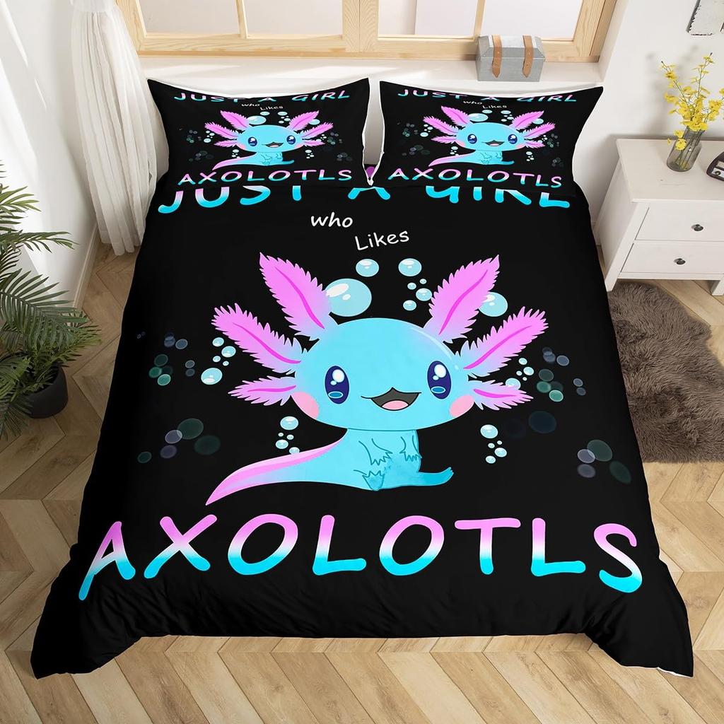 Cute Axolotl Duvet Cover Sets For Kids Boys Girls Lightweight Bedding Sets Cartoon Salamander Bedding Set Bedroom Decor No Quilt