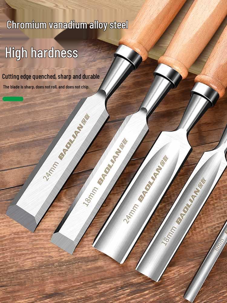 Carpenter's Woodworking Chisel Set with Wooden Handle - Flat, Shovel, Knife, Carving, Grooving, and Planing Tools