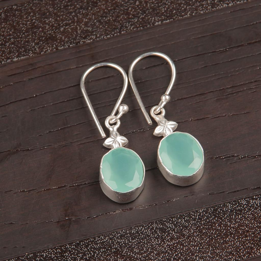 Akwamarinowy Kamień Szlachetny Biżuteria ze Srebra Próby 925 Ręcznie Robione Kolczyki 1,30" EE-6-15