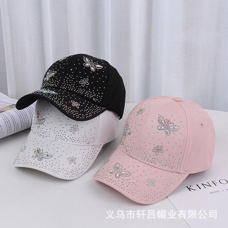 Spring and summer fashion new hot diamond butterfly baseball cap children trendy sun protection visor rhinestone cap