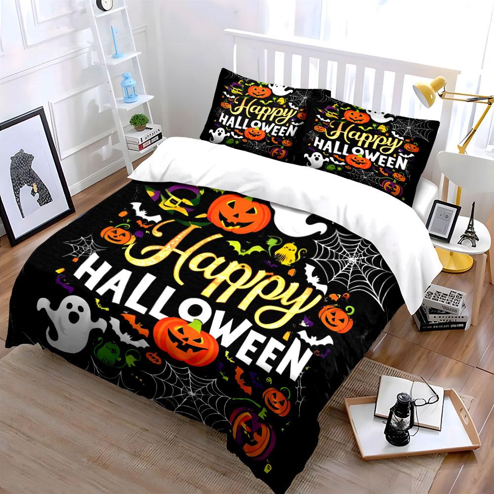 Happy Halloween Pumpkin Set Bedding Duvet Cover Set Duvet Cover Pillowcases (1*Duvet Cover 2*Pillowcases, Without Duvet Insert)