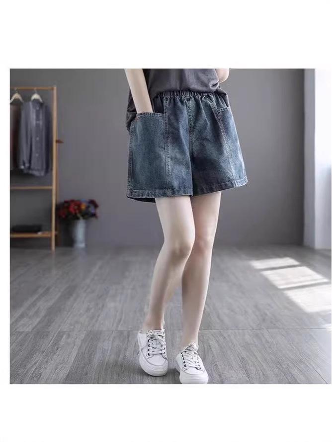 Summer Sale: Women's Loose Fit Elastic High Waist Wide Leg Denim Shorts, Plus Size, Retro Style.