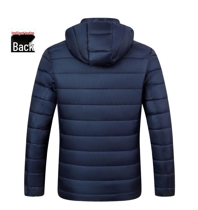Smart Heated Winter Jacket with Hood for Men, Thick Warm Cotton, USB Charging