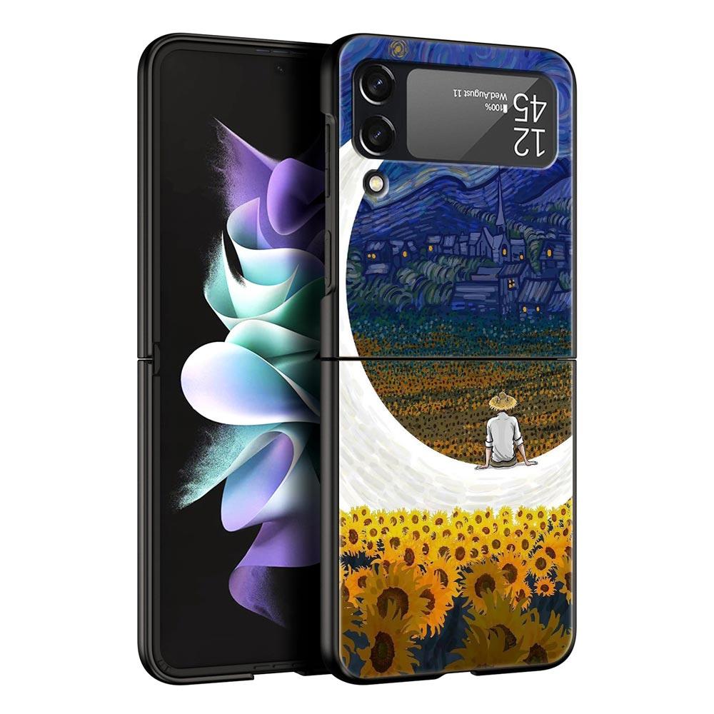 Case for Samsung Galaxy Z Flip 3 4 5 6 Folding Van Gogh Sunflowers The Starry Night For Samsung Z Flip4 Flip5 PC Hard Cover