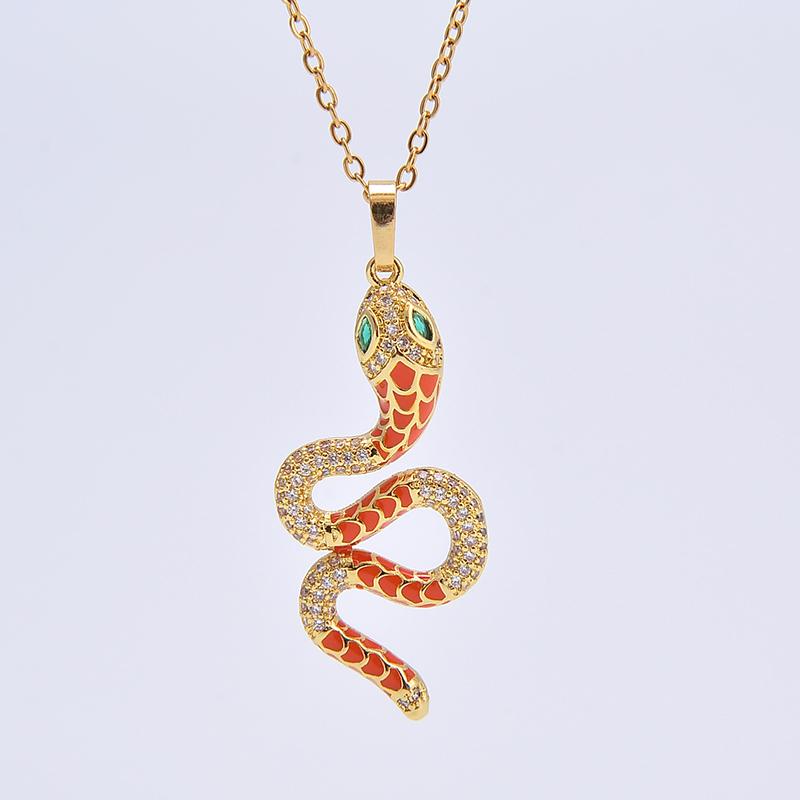 

HECHENG,Enamel Snake Necklace,Gold Color Snake Pendant Necklace For Women Trend Aesthetic Zircon Wholesale 45cm оранжевый