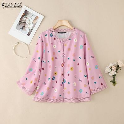 Women Casual Round Neck Long Sleeve Loose Print Blouse
