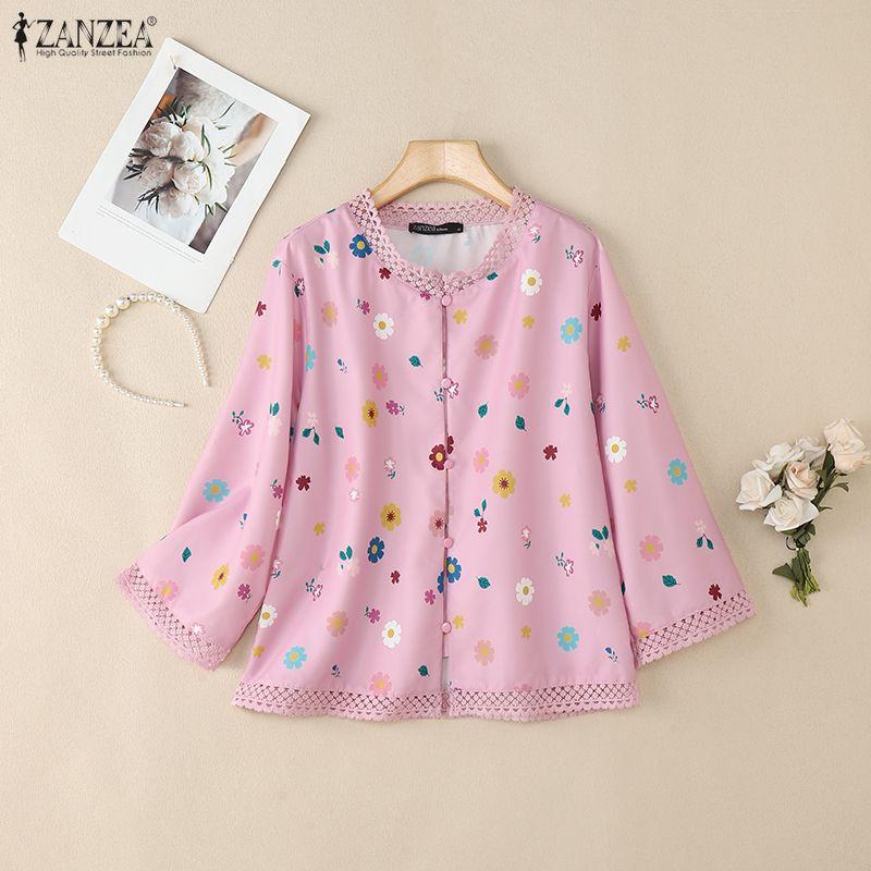 ZANZEA Women Casual Round Neck Long Sleeve Loose Print Blouse