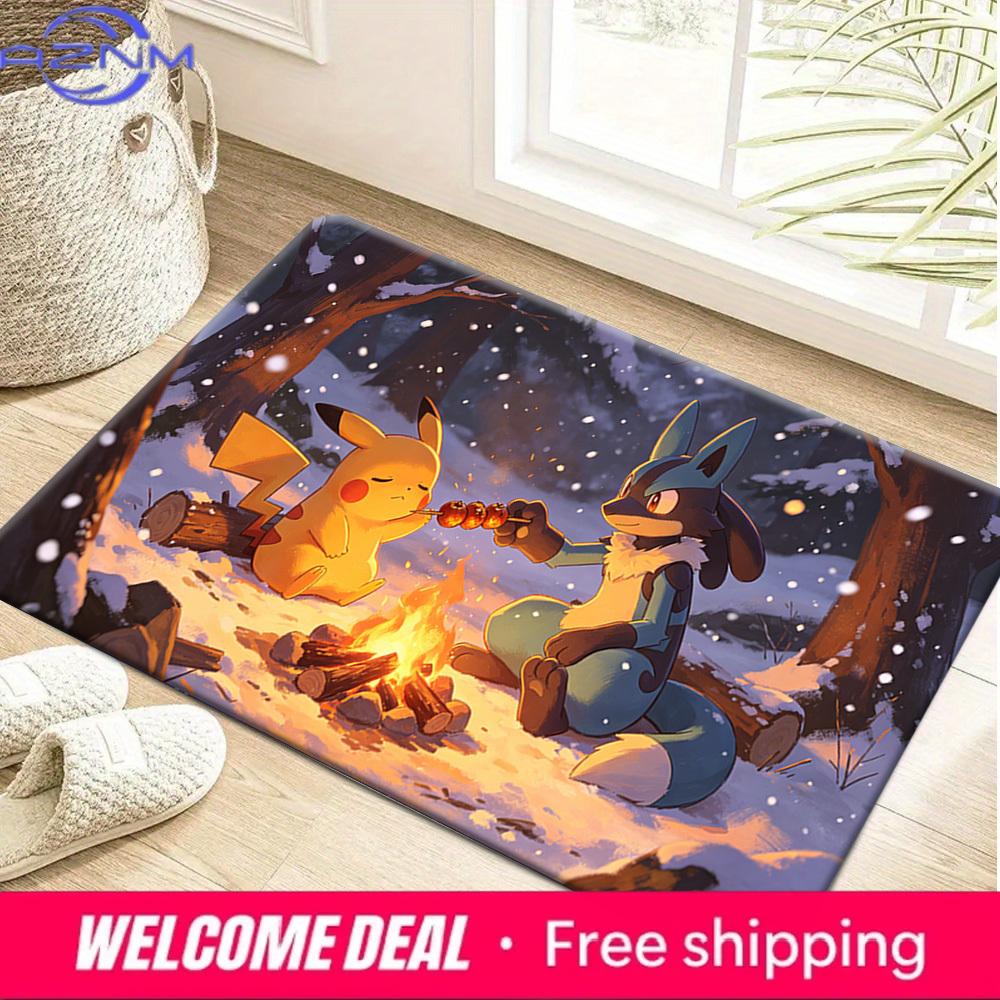 Lucario & Pikachu Winter Campfire Print Non-Slip Floor Mat Doormat 40x60cm