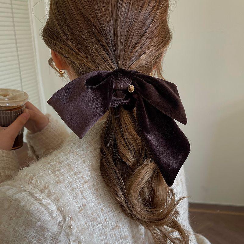 Coleteros de Terciopelo Vintage Coreanos con Lazo para Mujer, Cuerda para el Pelo con Nudo Sólido, Cinta Elástica para Cola de Caballo, Accesorios para el Cabello para Mujer, Bandas para el Cabello
