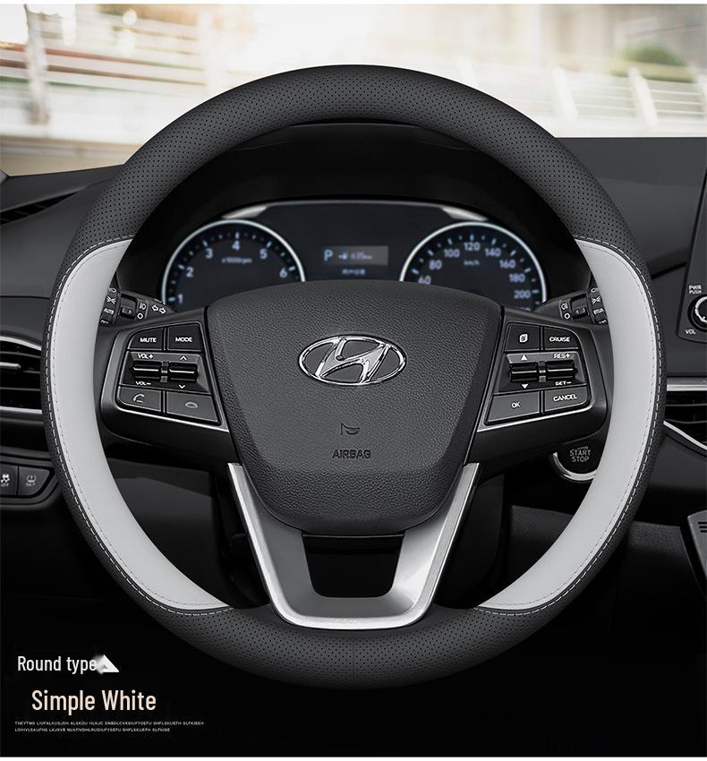 Ultra cienka Pokrowiec na Kierownicę ze Skóry Naturalnej do Hyundai Elantra, Tucson, Sonata, Santa Fe i Mistra.