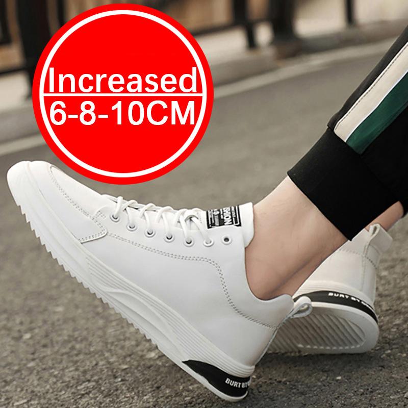 Genuine Leather Men Skataboard Shoes Elevator 6/8CM Height Increase Sports Hollow Breathable Sneakers Heightening Shoes