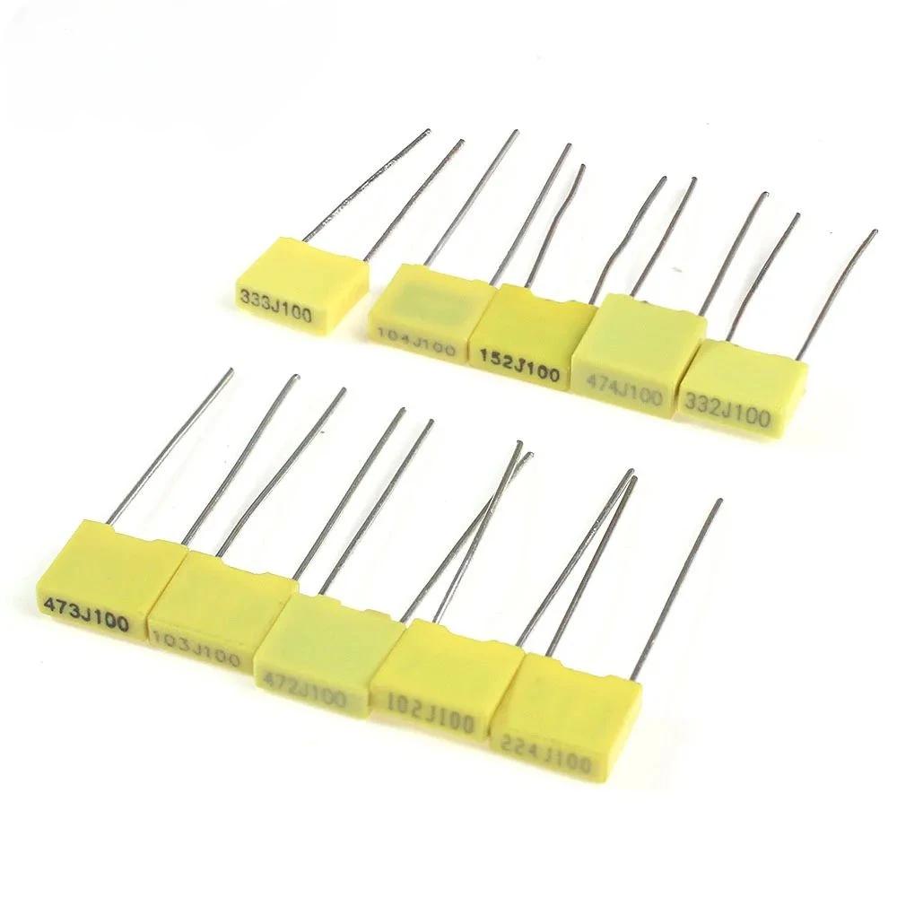 50PCS Safety Capacitor 102J-474J Electronic Capacitor Set 100V 10 Values Capacitors Assortment Kit