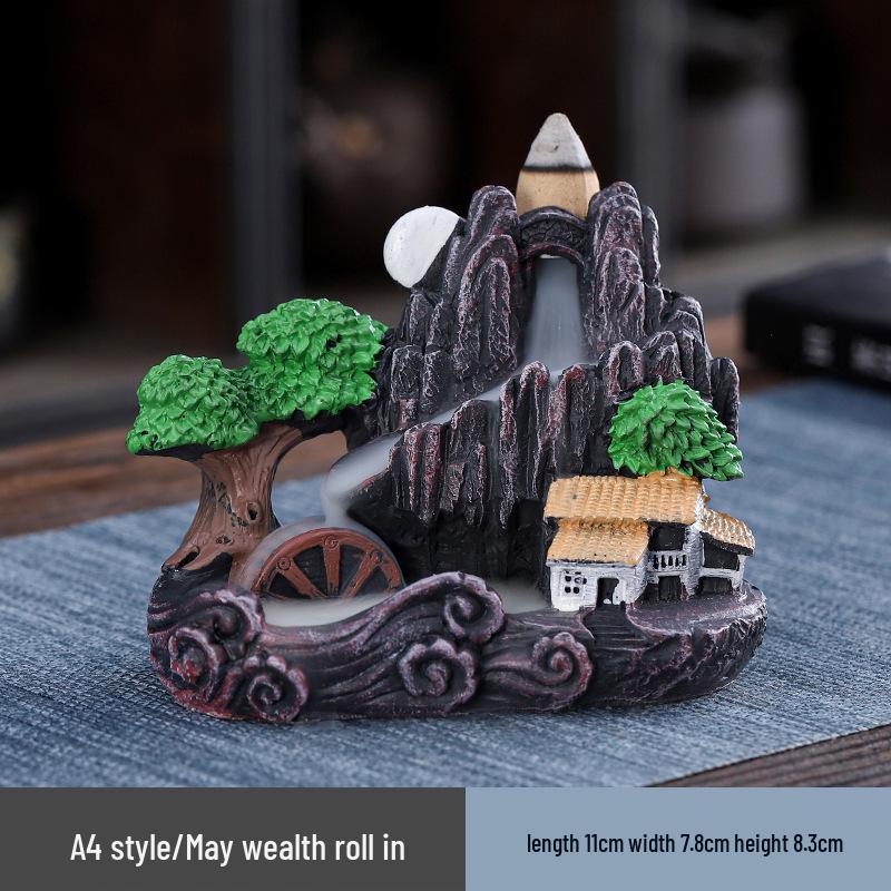 Large Resin Backflow Incense Burner with Mountain Design for Indoor Home Decoration