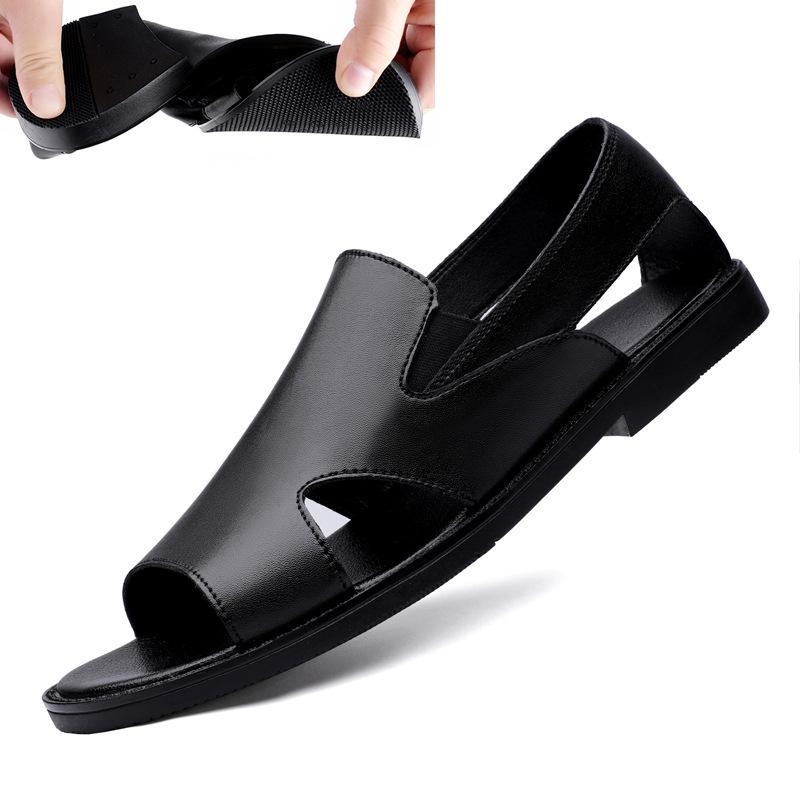 Men's Breathable Leather Sandals - Soft Sole, Non-Slip, Casual Summer Beach Shoes