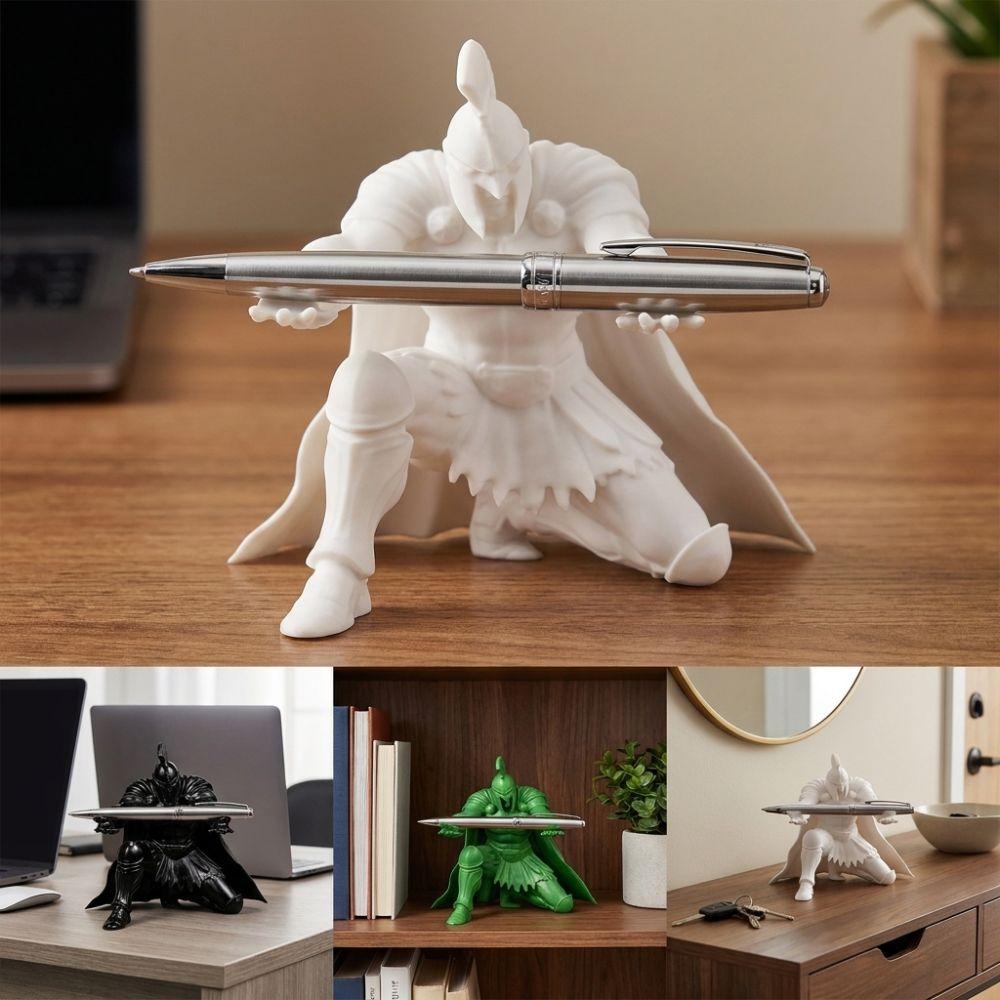 3D Printed Kneeling Knight Pen Rack Vintage Figurine Fountain Pen Holder  Birthday Gift