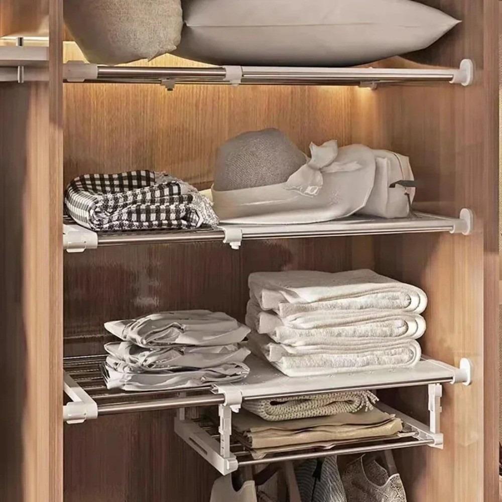 Punch-free Expandable Divider Adjustable Wardrobe Storage Shelf Cabinet Holders  Bedroom