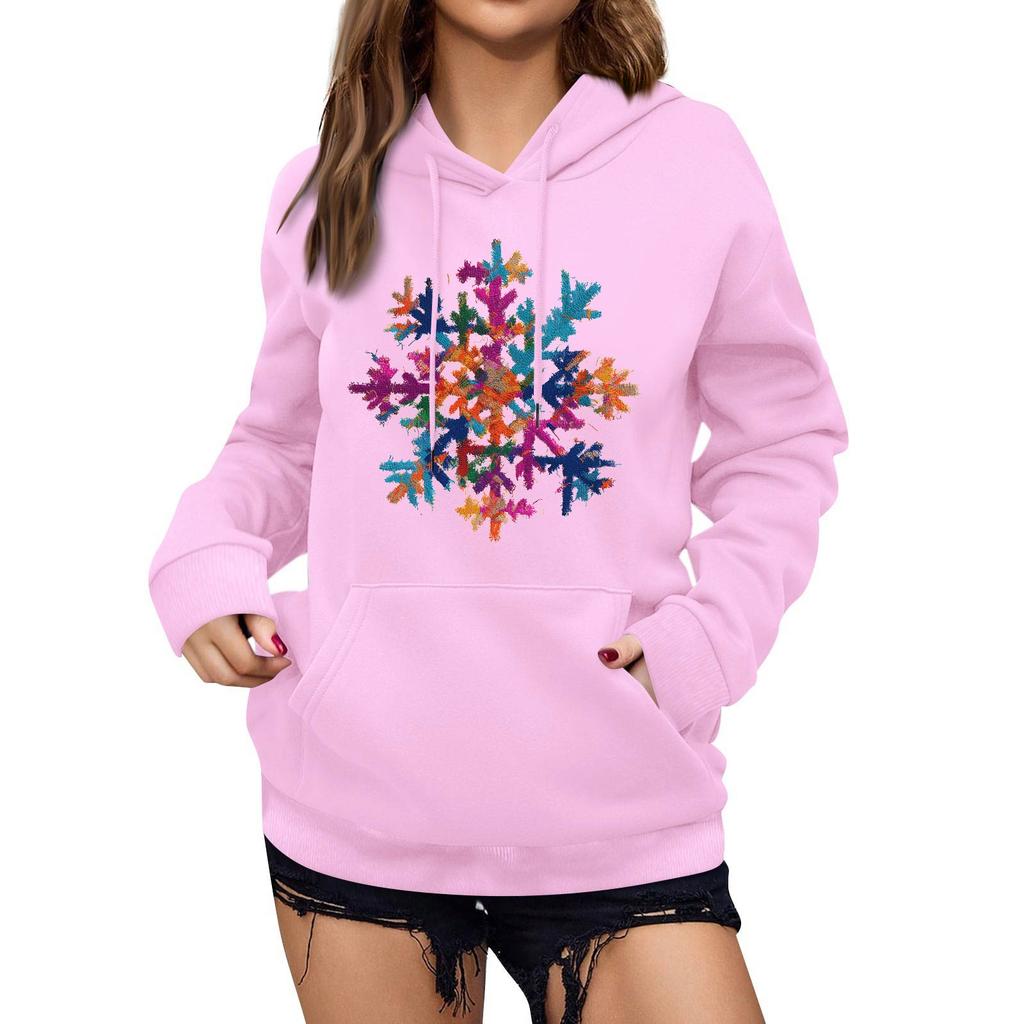 Women's Winter Christmas Printed Pullover Hooded Sweatshirt Fleece Long Sleeve Sweatshirt