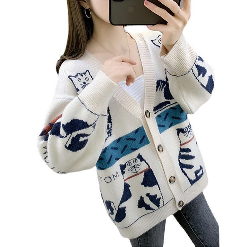 Knitted Cardigan Women's Sweater Knitted Sweater Women's Long-sleeved Cardigan Jacket Outer Cardigan Women's Spring and Autumn