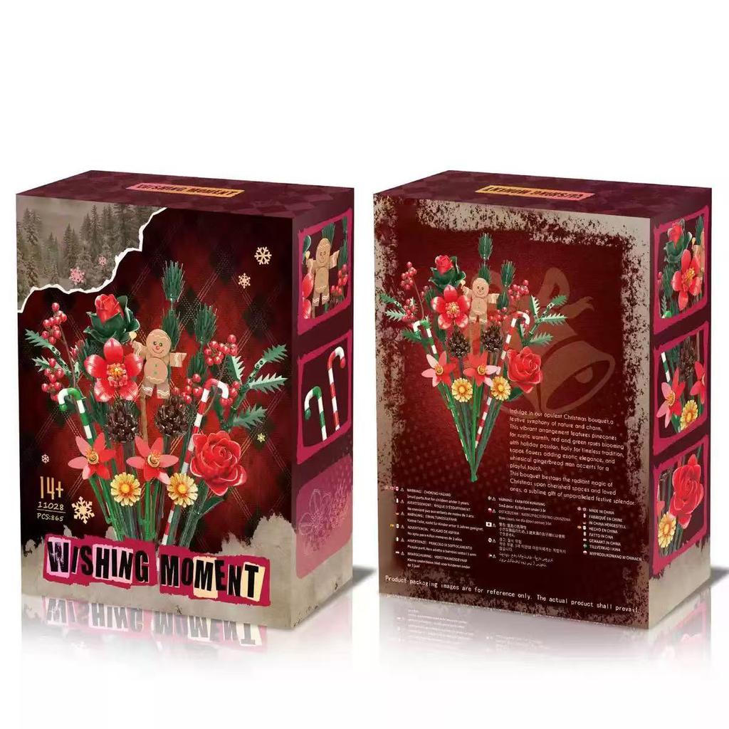 865Pcs Christmas Bouquet Building Blocks Set, Christmas Wreath Model Assembly, Simulation Bouquet, Children'S Holiday Gift