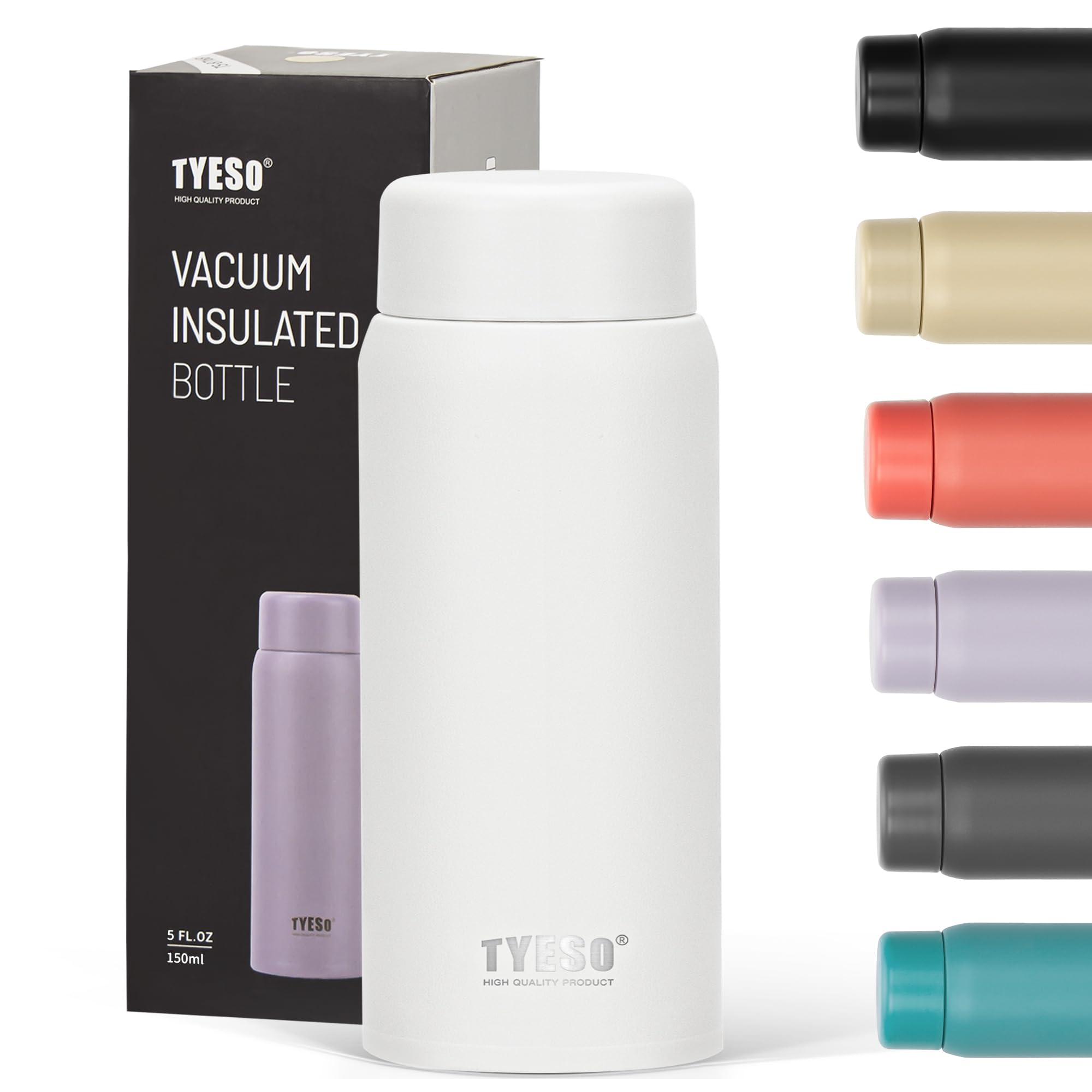 

TYESO Lightweight Stainless Steel Water Keeps Hot or Coffee Vacuum Easy to Suitable for Adults and White Thermos, 150ml, Bottle, Cold, Mug, Insulated,