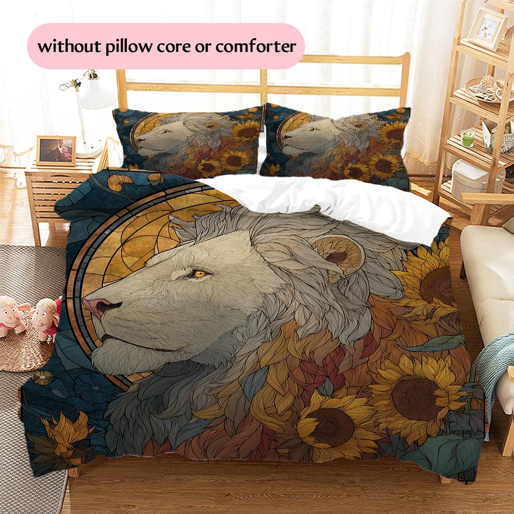 Lion Head Pattern Bedding Quilt Set  Home Decoration  Gift (1 * duvet cover + 2 * pillowcase  without core)