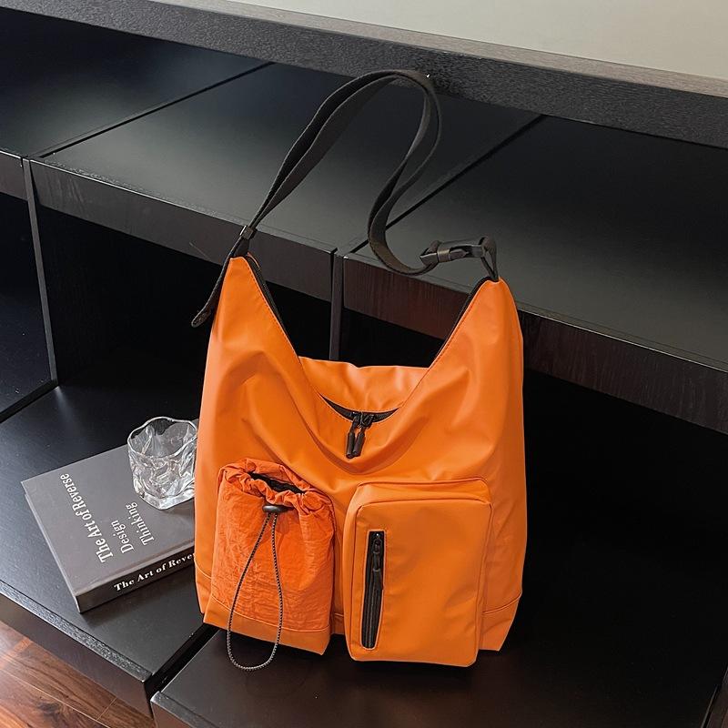 

Large capacity handbag simple multi-pocket casual commuter shoulder bag versatile men s tote bag оранжевый