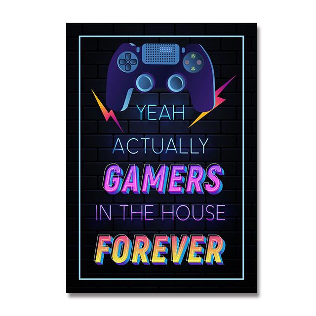 Neon Style Art Retro 80S Gaming Qoutes Posters on The Wall Gamer Gamepad Canvas Painting Boy Game Room Decoration