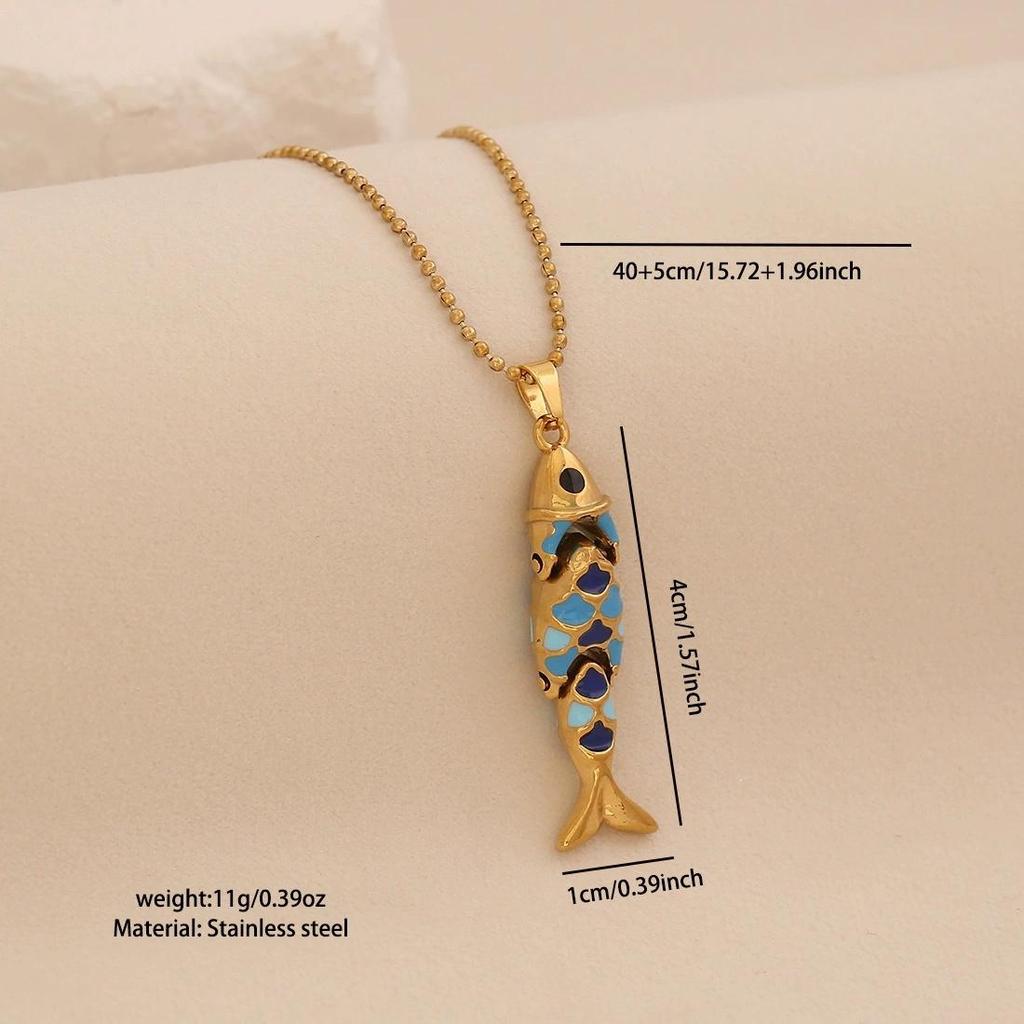 3D Vivid Carp Tropical Fish Pendant Necklace Colorful Stainless Steel Chain