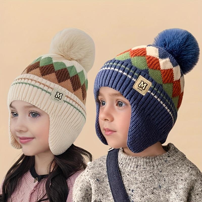 1 Winter Thickened Fleece-Lined Knit Hat for Kids, Unisex Warm Ear Protector, Suitable for Daily Wear, School, and Cycling,Thickened Winter Hat