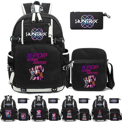 3 Piezas/set Nueva Mochila de Dibujos Animados Kpop Estampada con Estuche para Lápices Bolso de Hombro para Adolescente Niña Niño Mochila Escolar Gran Capacidad Impermeable Bolsa de Viaje Regalo para Niños