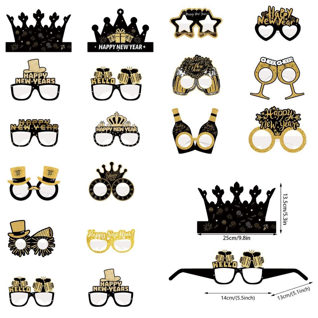 New Year Festive Paper Glasses And Hat Photo Accessories For Holiday Party Setup