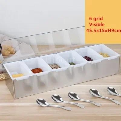 6 Compartment Seasoning Case Bar Condiment Box Holder Bar Drinks Fruit Garnish Cocktail Lime Lemo Snack Container Storage Box