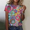 3D printed colorful deer T-shirt for women with abstract geometric patterns